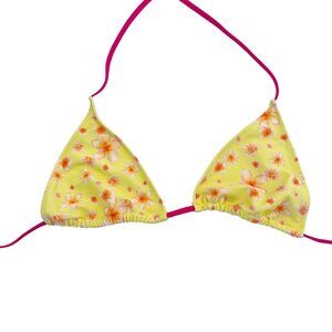 NEW Bright Swim Melody Paradise Triangle Bikini Top Yellow Pink Floral - Size XL